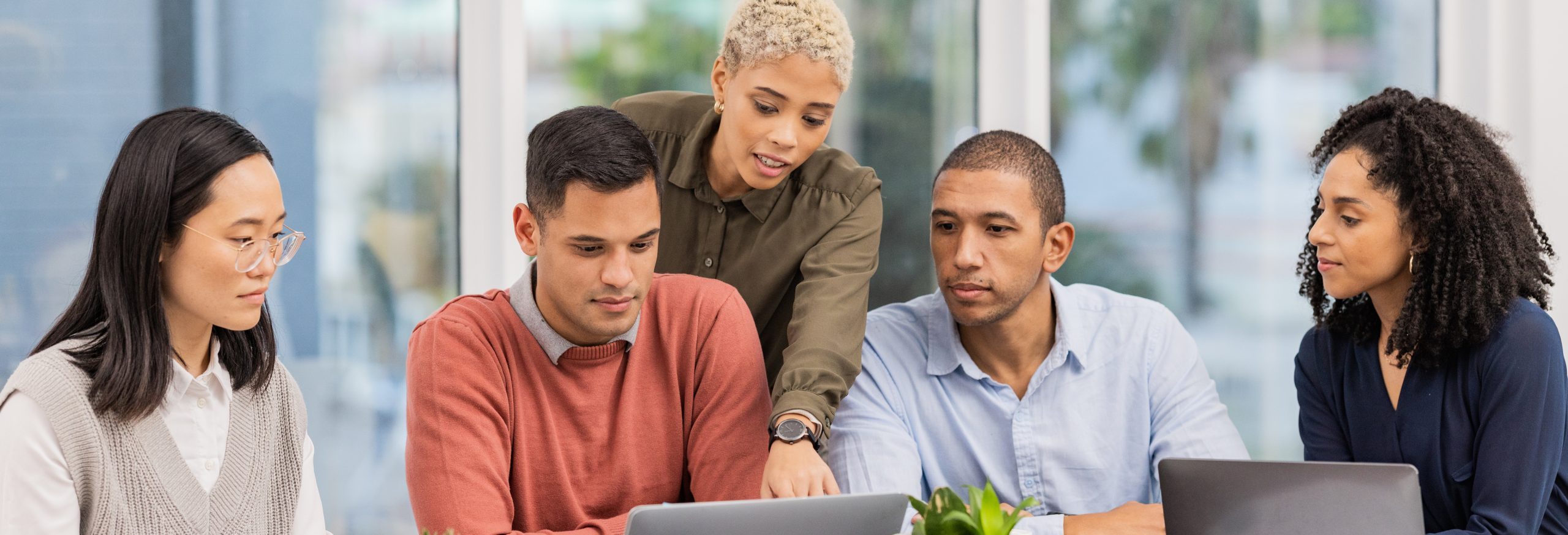 Group of coworkers collaborating on a project